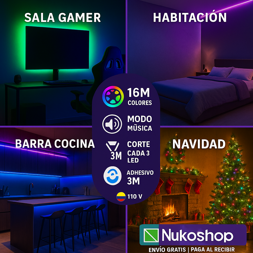 Tira LED RGB 5050 5 m – Envío gratis a todo Colombia | Paga al recibir